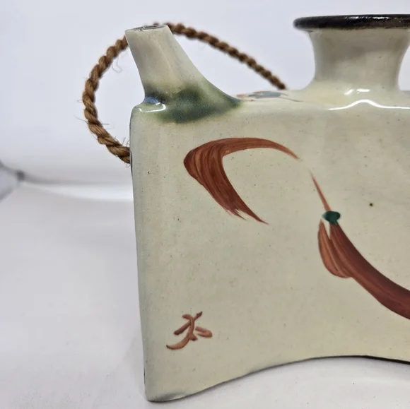 Japenese Okinawa Ceramic Showa Period Awamori Sake Hip Flask Dachibin Handmade - Picture 9 of 16
